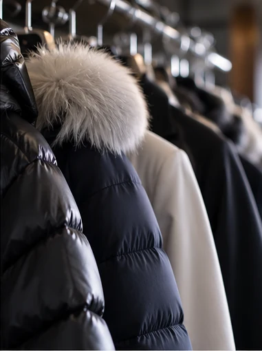 Premium down and luxury outerwear prepared for garment care